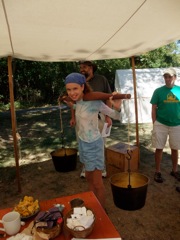 Elizabeth trying a yoke at the US Sanitary commission camp at Antitem